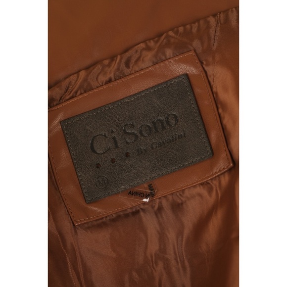 Sz M Ci Sono Camel Cropped Faux Leather Full Zip Puffer Jacket EUC - Picture 6 of 6